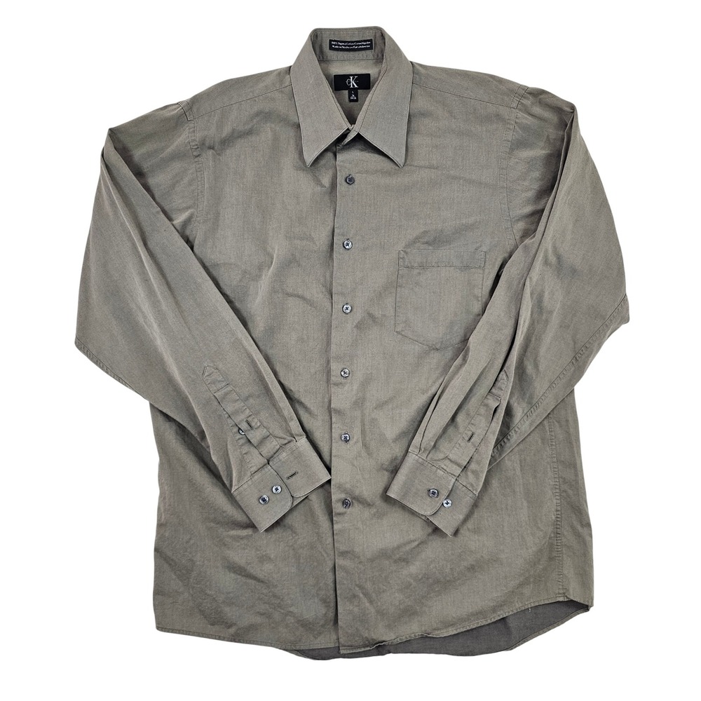 Calvin Klein Mens SupimaCotton Button Down Shirt SageGreen L 16 34/35 LongSleeve
